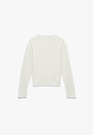 Langärmliges, kurzes Oberteil aus weichem, leichtem Stoff in Off-White. Verfügt über einen runden Ausschnitt und einen einfachen Saum ohne sichtbare Verschlüsse.