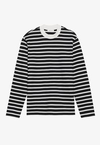 Langärmliger Pullover mit horizontalen schwarz-weißen Streifen, rundem Ausschnitt und gerippten Bündchen. Weicher Stoff mit klassischer Passform.