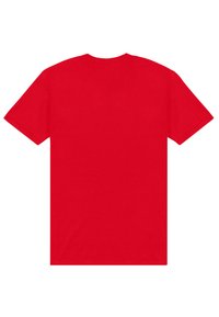 Rød bomulds t-shirt med korte ærmer, rund hals og ensfarvet ryg. Glat tekstur, afslappet pasform, ingen synlige mønstre eller accenter.