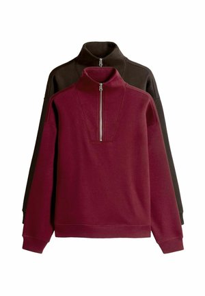THE SET 2 PACK HALF ZIP FUNNEL NECK  - Sweatshirt - chocolate brown/wine red