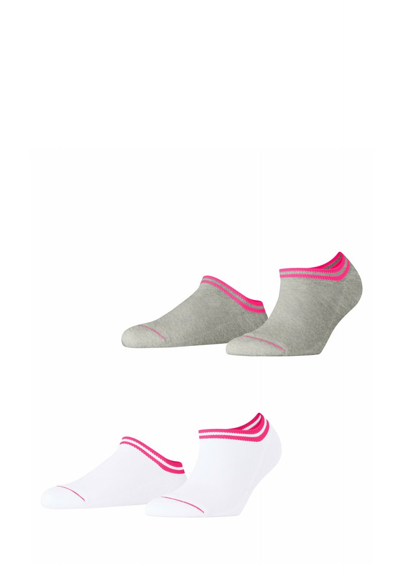 Kurze Socken in Grau und Weiß mit rosa Rippdetails. Aus weichem Baumwollmix, tiefer Schnitt, geeignet für die Freizeit.