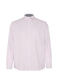 Lichtroze lange mouw button-up shirt met een gestructureerde stof, enkele borstzak en een kraag. Heeft een casual pasvorm en een subtiel patroon.