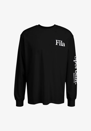 Sort langærmet skjorte i bomuld med hvid "Fila" tekst på brystet og "sport" logo på højre ærme. Standard pasform.