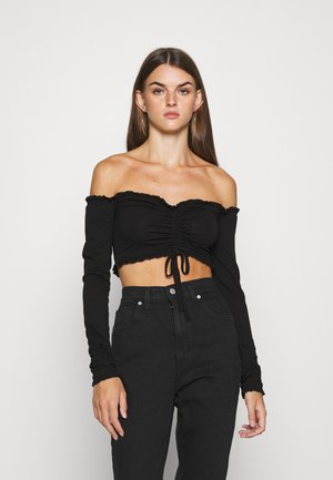 CROPPED DRAWSTRING - Pitkähihainen paita - black