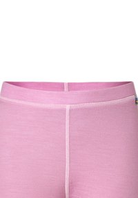 Ljust rosa leggings med en slät yta, som har en bred midja och kontrasterande sömdetaljer längs sömmarna.