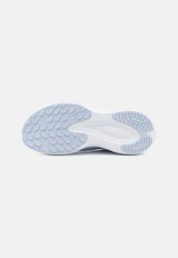 Athletic shoe sole in white and light blue rubber with textured grip pattern. Features a smooth midsole and durable tread design.