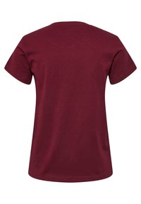Bourgogne T-shirt med korte ærmer og rund halsudskæring. Lavet af blødt stof. Glat tekstur, enkelt design og ingen synlige logoer eller mønstre.
