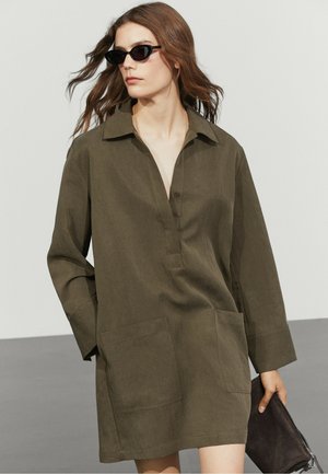 Massimo Dutti, SHORT SHIRT DRESS WITH POCKET DETAIL - Shirt dress - khaki