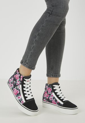 MACK MID - Korkeavartiset tennarit - black/pink flower