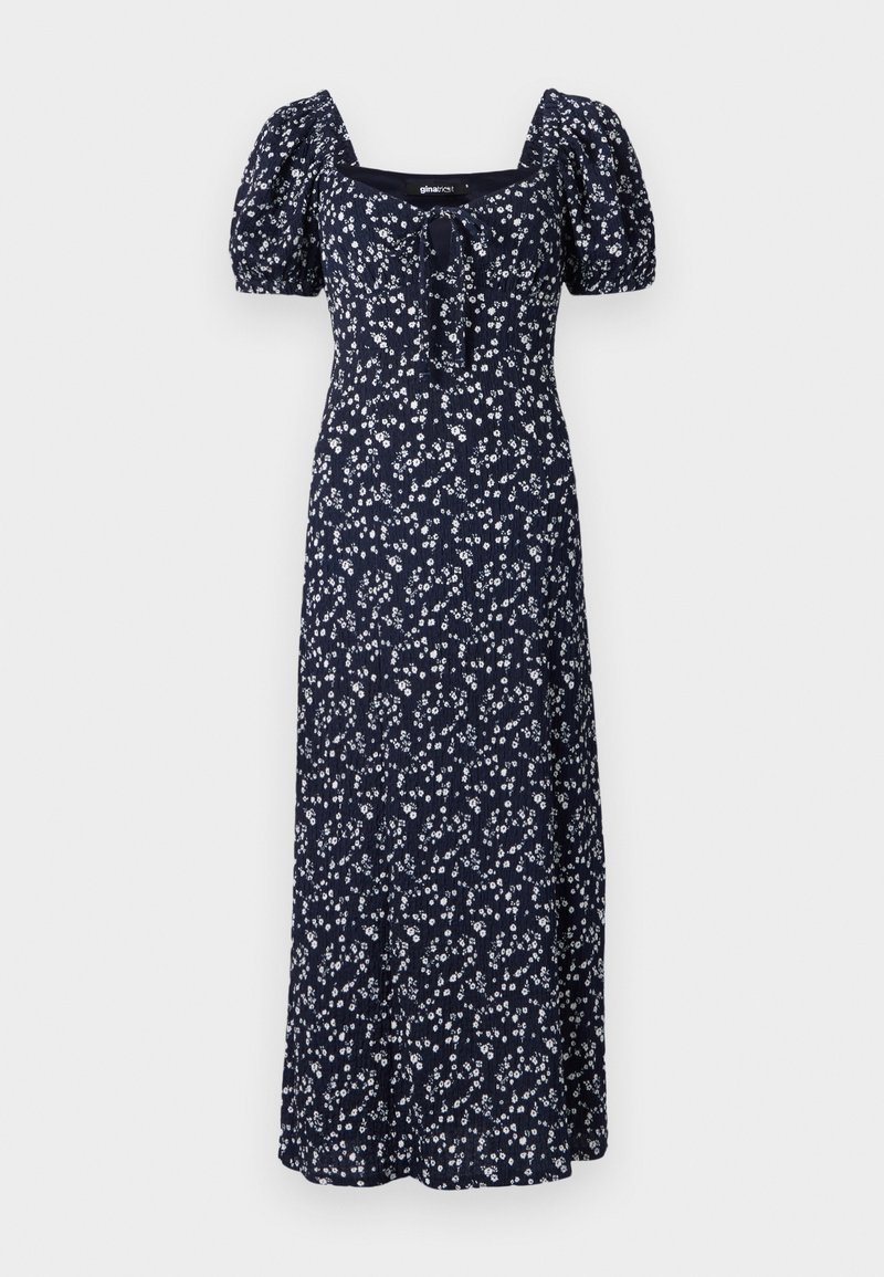 Gina Tricot PUFF SLEEVE MIDI DRESS - Day dress - navy ditsy/blue - Zalando
