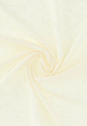 Tkanina w kolorze kremowym o gładkiej, miękkiej fakturze, z delikatnym połyskiem i subtelnym wzorem spirali. Idealna do różnych zastosowań tekstylnych.