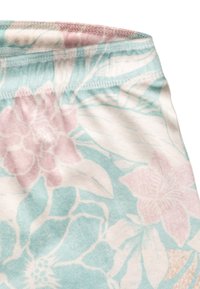 Lättviktstyg med ett blommönster i mjuka rosa och blå nyanser. Har en elastisk midja och en slät yta.