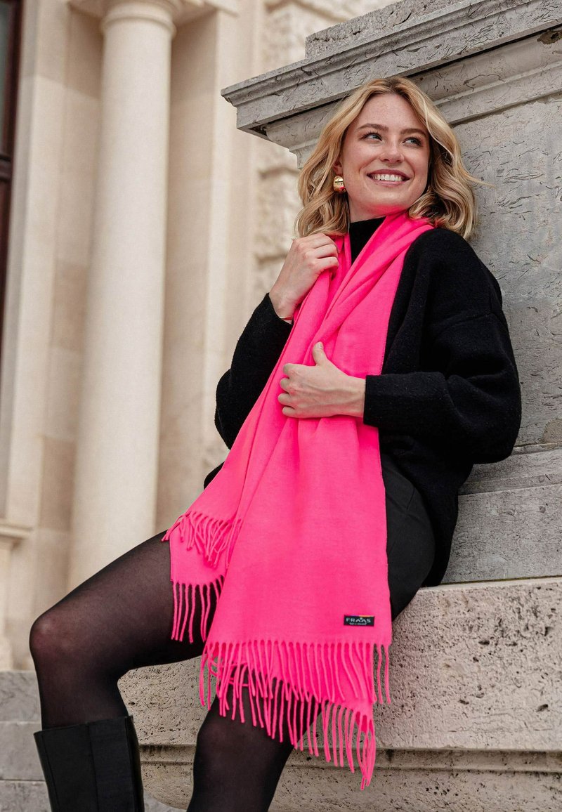 ASKSA Sciarpa Donna In Pile - Unica Taglia, Grigio/Rosa, Morbida E Calda A Quadri