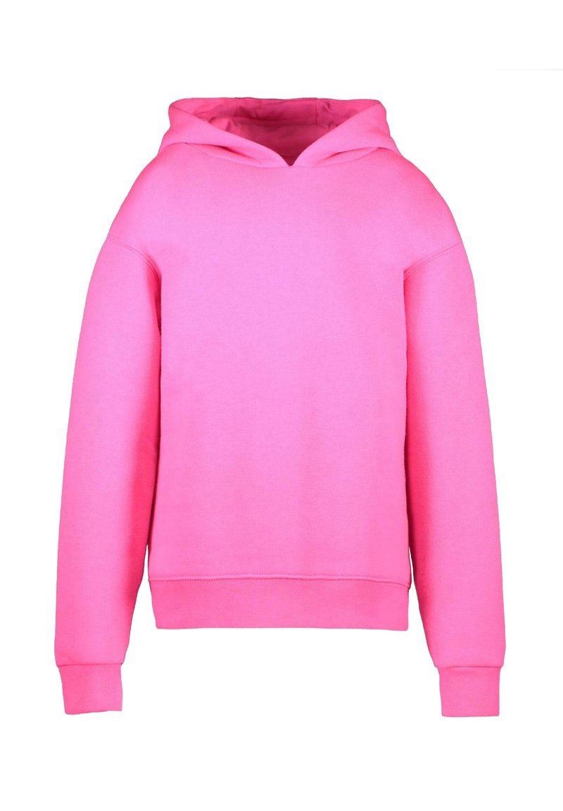 Roze hoodie met een relaxte pasvorm, met lange mouwen, ribbelmanchetten en -zoom, en een zachte textuur. Geen patronen of hardwaredetails.