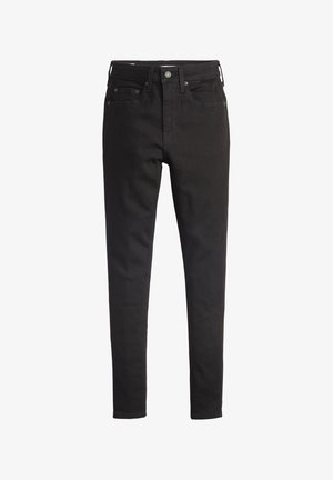 Zwarte denim skinny jeans met een vijf-pocket ontwerp, metalen knoopsluiting en subtiele stikdetails op de zakken en naden.