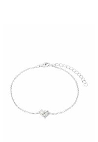 Silverfärgad kedjearmband med en pärla och en rektangulär slipad sten, med en delikat, justerbar länk och lås.