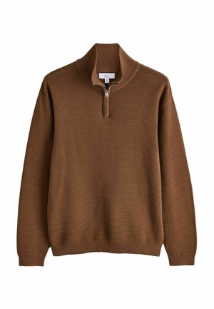 Next, TEXTURED QUARTER ZIP NECK JUMPER - Strickpullover - brown