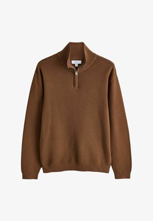 Next, TEXTURED QUARTER ZIP NECK JUMPER - Jumper - brown