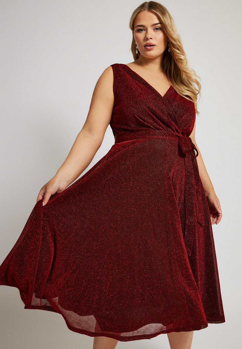 Yours Clothing WRAP SKATER - Cocktail dress / Party dress - red/dark red -  Zalando