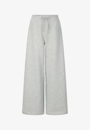 Lichtgrijze brede sweatpants van zacht materiaal, met een elastische tailleband en touwtjes. Vlotte textuur, geen zichtbare patronen.