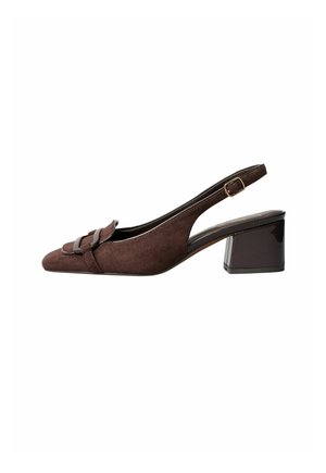 Lipsy, BROACH TRIM DETAIL SQUARE TOE SLINGBACK MID BLOCK HEEL COURT SHOE FIT - Tacones - chocolate brown faux leather