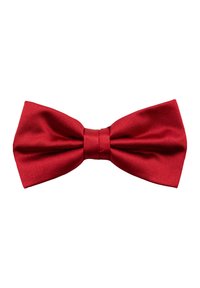 Red silk bow tie with a ribbed texture, featuring a central knot and pointed ends, designed for formal occasions.