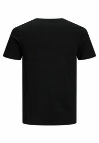 Černé bavlněné tričko s krátkým rukávem, klasickým kulatým výstřihem a jednoduchým designem. Má hladkou texturu a standardní střih.