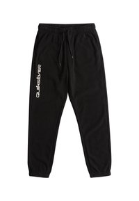 Svarta sweatpants med elastisk midja, justerbar dragsko och tapered muddar. Har en vit Quiksilver-logga på vänster ben.