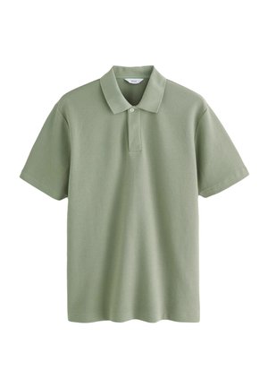 Kurzärmeliges Polohemd in Hellgrün, aus strukturiertem Stoff gefertigt, mit klassischem Kragen und Zweiknopfleiste. Legere Passform mit geradem Saum.