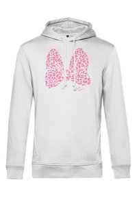 Grå hoodie med dragsnöre, som har en stor rosa fjäril med leopardmönster tryckt på framsidan. Mjuk tygkvalitet och avslappnad passform.