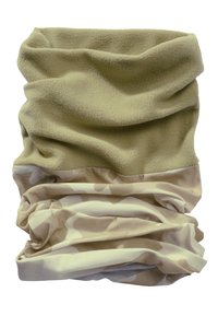 Fleece halsgaiter i tan, med en krem kamuflasjebase. Myk tekstur med rynket stoff for justerbar dekning.