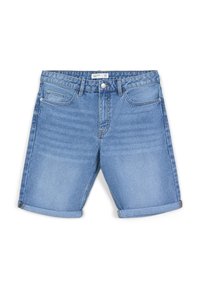 Shorts in denim di colore azzurro chiaro, con un classico design a cinque tasche, orlo arrotolato e taglio dritto. Realizzati in morbido e resistente tessuto denim.