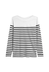 T-shirt à manches longues avec des rayures horizontales noires et blanches, en coton, à encolure ronde et à coupe décontractée.