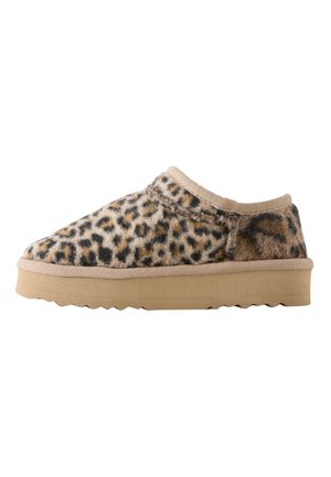 Leopardenmuster Slip-on-Schuhe mit weicher Textur, beigem Besatz und einer Gummisohle mit geriffeltem Design für besseren Halt.