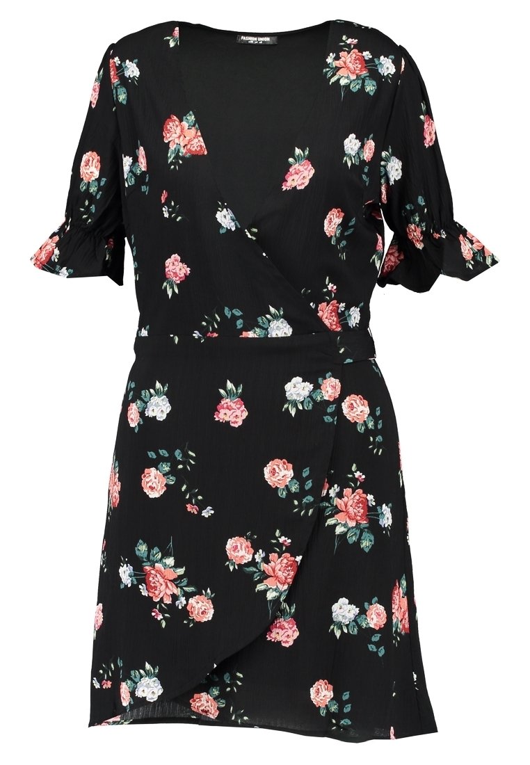 green emerald velvet dress Plus Size Flirty Flounce Wrap Dress Navy Floral Print / 3X (22-24) main image 0