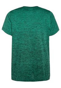 Zelené texturované tričko s krátkými rukávy, kulatým výstřihem a jemným mramorovým vzorem. Tkanina vypadá měkce a má volný střih.