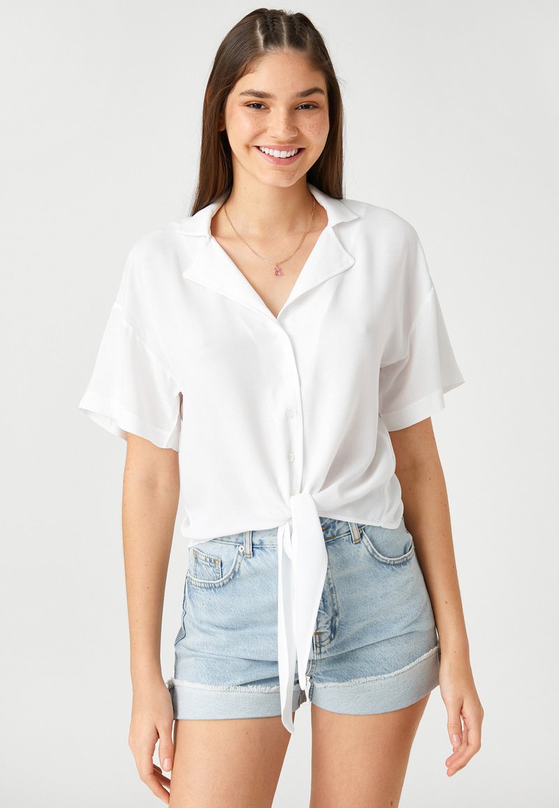 Koton TIE DETAIL SHORT SLEEVE.. Hemdbluse white/weiß Zalando.de