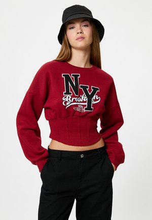 VARSITY CROP CORSET LOOK SOFT INTERIOR LONG SLEEVE CREW NECK - Sweater - bordeaux