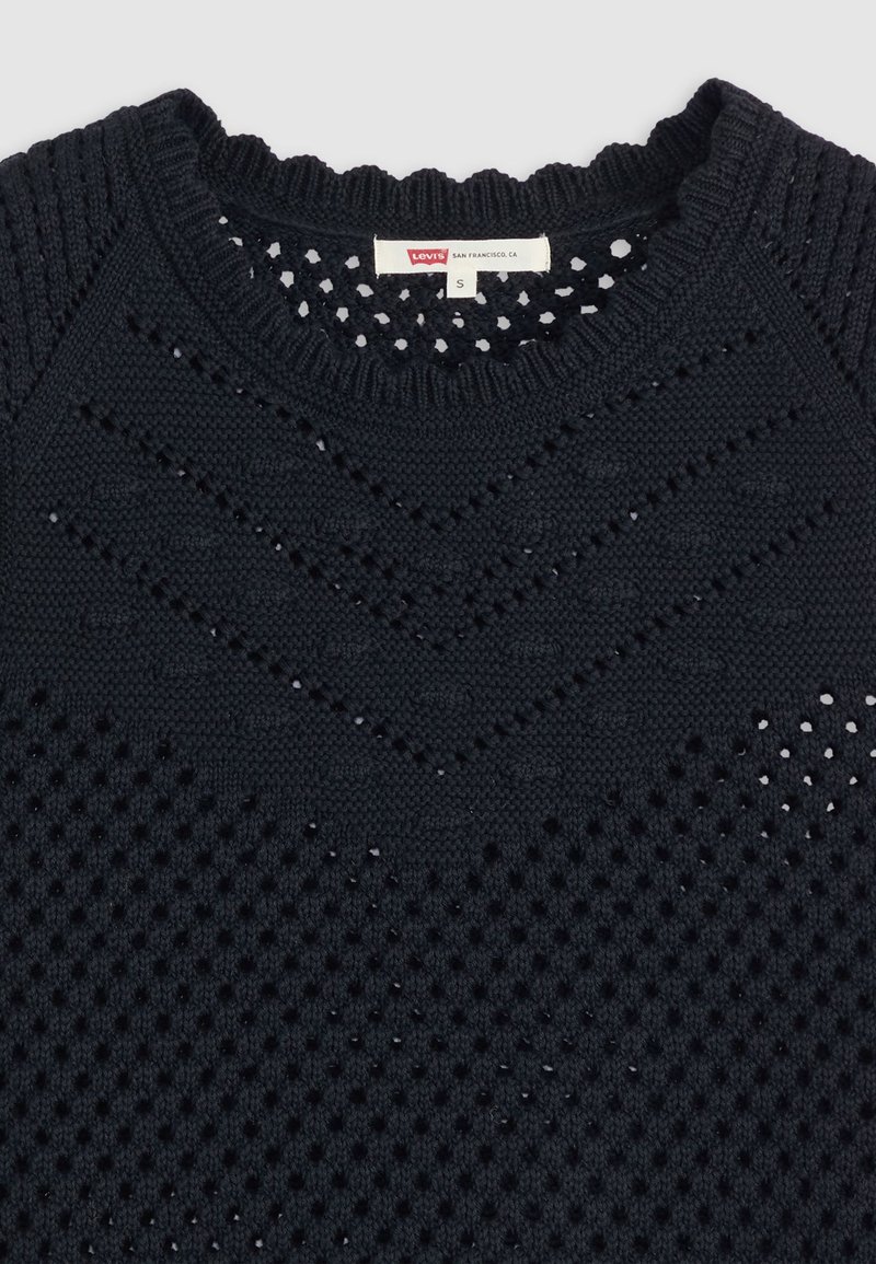 Czarny sweter z dzianiny Levi's z misternymi wzorami openwork i okrągłym dekoltem, oznaczony rozmiarem małym.
