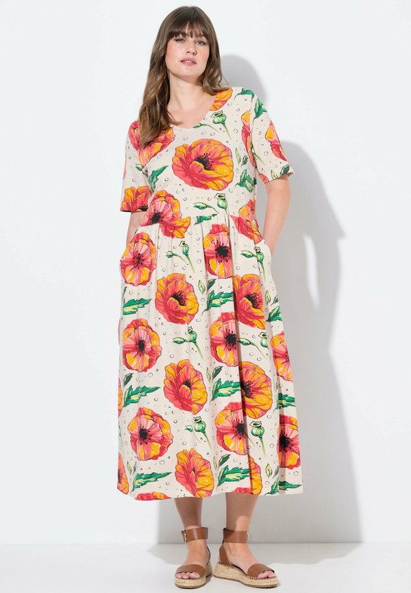 SHORT SLEEVE POPPY PRINT - Jerseykleid
