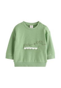 Πράσινο βαμβακερό φούτερ με στρογγυλή λαιμόκοψη, μακριά μανίκια και υφή κροκοδείλου με λευκές λεπτομέρειες στα δόντια.