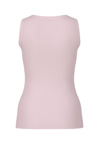 Ärmelloses Tanktop aus weichem, pinkfarbenem Rippstoff mit rundem Ausschnitt und enganliegender Passform, und einer durchgehend glatten Textur.