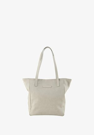 Beige Tragetasche mit einem strukturierten Cordura-Außenmaterial, ausgestattet mit zwei langen, flachen Tragegriffen und einem gestickten rechteckigen Akzent auf der Vorderseite.