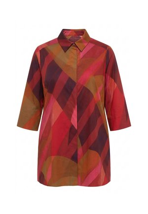Ulla Popken, LONGBLUSE, STREIFEN, A-LINIE, HEMDKRAGEN, 3/4-ARM - Blusa - mahogany