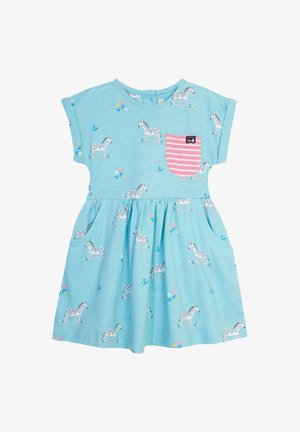 JoJo Maman Bébé DROP SHOULDER REGULAR FIT - Trikotāžas kleita - duck egg blue zebra