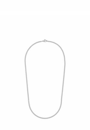 Collar de cadena de plata con un acabado liso y brillante. Presenta un diseño de eslabones y un cierre de langosta seguro. Eslabones uniformemente redondeados en toda su longitud.