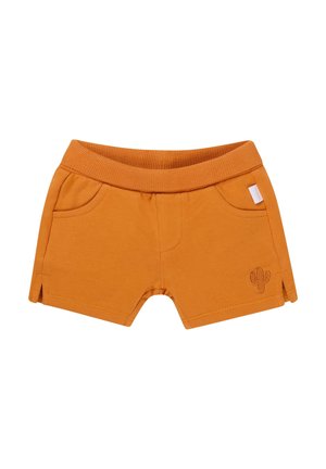 Orange småbørnsshorts med elastisk talje, to forlommer, sideslidser og lille kaktusembroidery på højre ben.