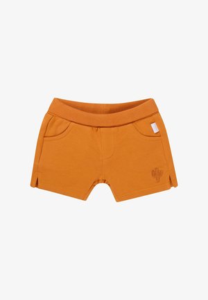 Orange småbørnsshorts med elastisk talje, to forlommer, sideslidser og lille kaktusembroidery på højre ben.