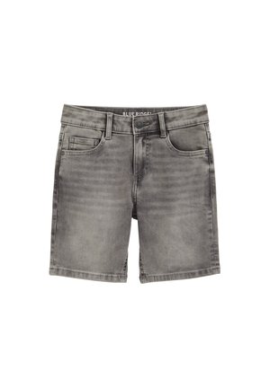 Grå denimshorts med en let falmet finish, fem-lomme-design og en linning med bæltestropper. Lukkes med knap og har en mærket linningetiket.