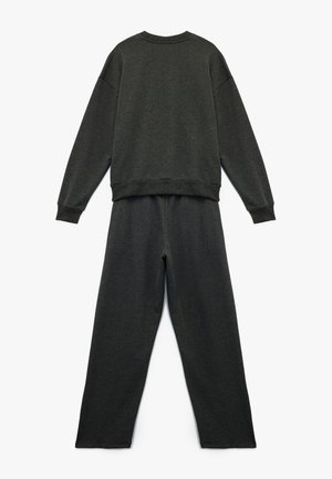 Dunkelgraues Sweatshirt- und Hosen-Set, aus weichem Stoff, mit Rundhalsausschnitt, langen Ärmeln und elastischem Bund für zusätzlichen Komfort.